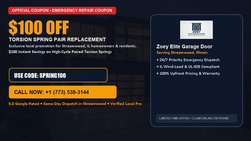 Zoey Elite Garage Door $100 OFF Dual Torsion Spring Replacement