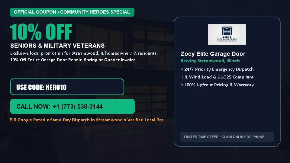 Zoey Elite Garage Door 10% OFF Seniors & Military Veterans in Streamwood, IL